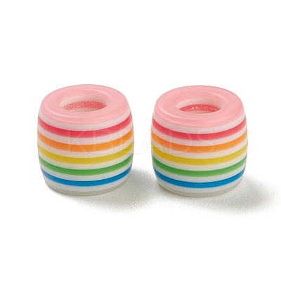 100Pcs Rainbow Striped Resin European Beads RESI-D051-01B-1