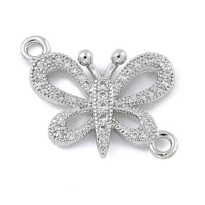 Rack Plating Brass Micro Pave Clear Cubic Zirconia Butterfly Connector Charms KK-A234-077P-1