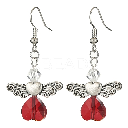 Alloy Fairy Wing with Glass Heart Dangle Earrings EJEW-TA00261-1