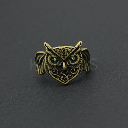 Emerald Rhinestone Owl Finger Ring ANIM-PW0003-022A-1