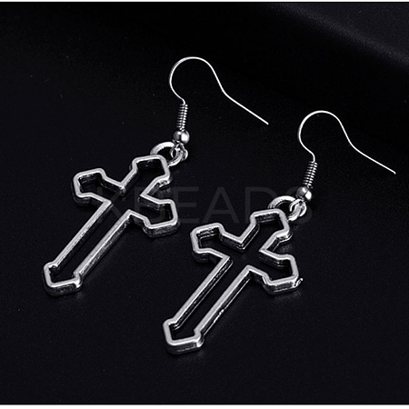 Hollow Out Cross Alloy Long Dangle Earrings for Women EJEW-WH0009-44-1