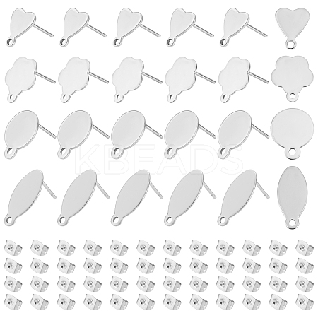 80Pcs 4 Style 304 Stainless Steel Stud Earring Findings and 90Pcs Ear Nuts STAS-UN0034-92-1