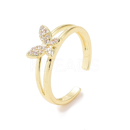 Clear Cubic Zirconia Butterfly Open Cuff Ring X-RJEW-B028-02G-1