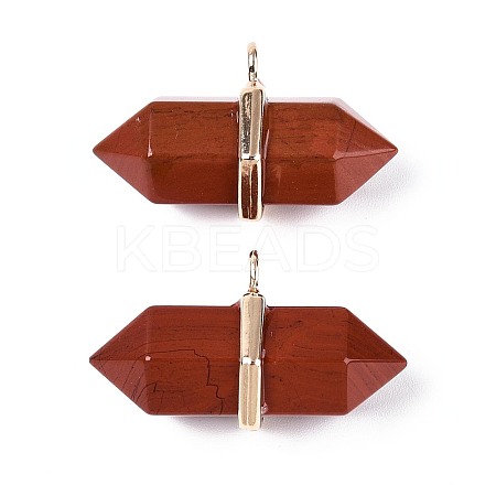 Natural Red Jasper Double Terminal Pointed Pendants G-N345-09C-1