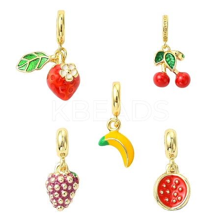 5Pcs 5 Styles Brass Enamel Fruit European Dangle Charms KK-CJ0003-98-1