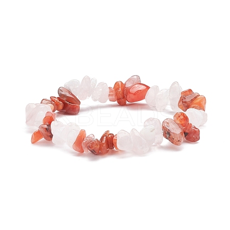 Natural Carnelian(Dyed) & Rose Quartz Chips Beads Stretch Bracelet for Women BJEW-AL00003-17-1
