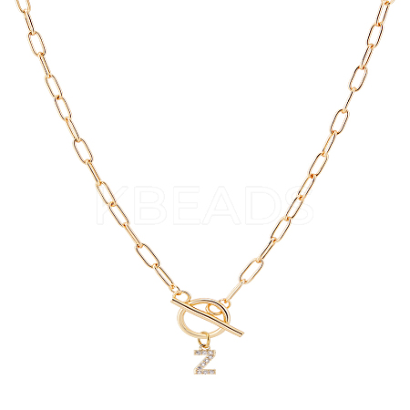 1Pc 304 Stainless Steel Chain & Brass Micro Pave Cubic Zirconia Letter Pendant Necklaces NJEW-LP0001-36Z-G-1