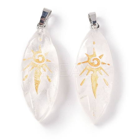 Natural Quartz Crystal Gold Sun Pattern Pendants G-L524-14P-07-1