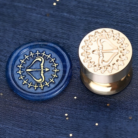 Golden Tone Round Wax Seal Brass Stamp Heads AJEW-S087-02G-06-1