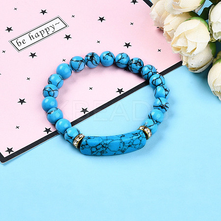 Synthetic Bklue Turquoise Beads Stretch Bracelets BJEW-T022-04J-1