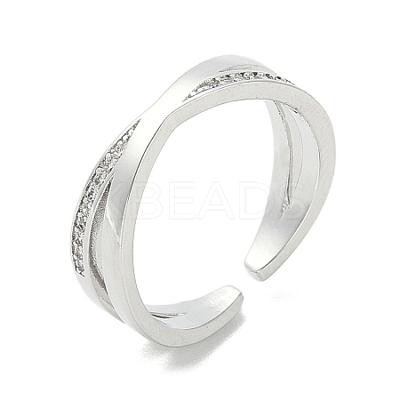 Brass Micro Pave Cubic Zirconia Open Cuff Ring LS-RJEW-A040-06P-1