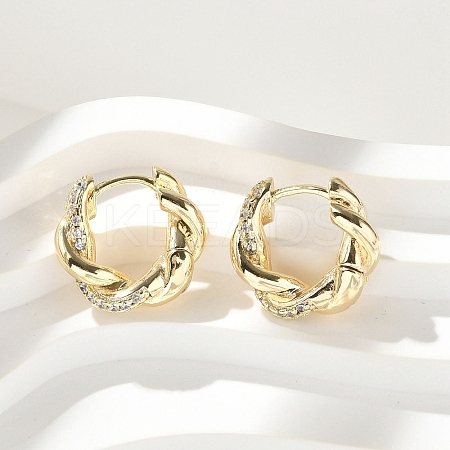 Brass Clear Cubic Zirconia Hoop Earrings EJEW-Q014-29G-1