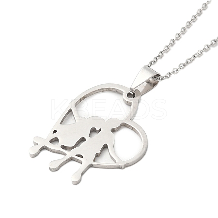 Non-Tarnish 201 Stainless Steel Cable Chain Heart with Couple Pendant Necklaces for Women NJEW-U005-01P-1