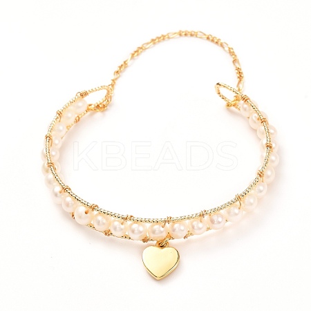 Natural Pearl Beaded Bangle for Teen Girl Women BJEW-JB06827-1