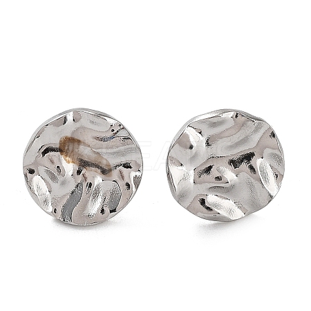 Non-Tarnish 304 Stainless Steel Textured Flat Round Ear Studs for Women EJEW-P234-11P-1