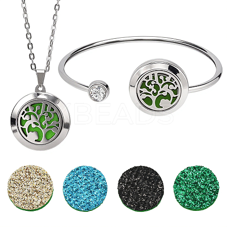 1Pc Stainless Steel Open Cuff Bangles & 1Pc Stainless Steel Pendant Neclace AJEW-SC0004-06E-1