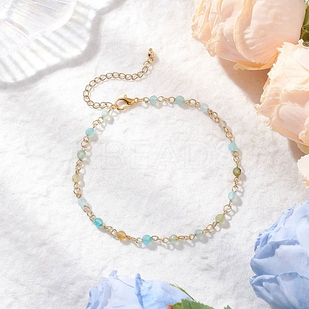 304 Stainless Steel & Natural Agate(Dyed & Heated) Faceted Round Link Chain Anklets AJEW-AN00747-02-1