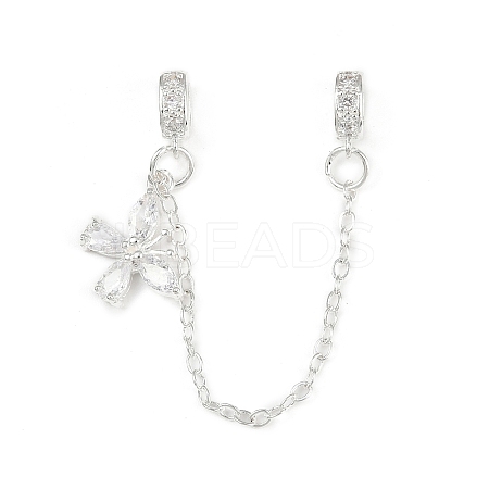 Brass Pave Clear Cubic Zirconia European Safety Chains with Charms KK-L236-15A-S-1