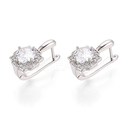 Brass Micro Pave Clear Cubic Zirconia Flower Hoop Earrings EJEW-T048-33P-1