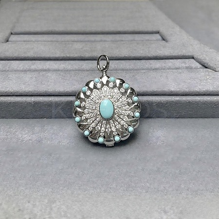 925 Sterling Silver Pave Dyed Synthetic Turquoise Diffuser Locket Pendants G-C276-02-1