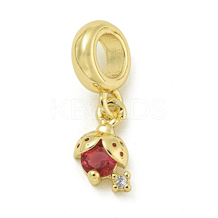 Rack Plating Brass Pave Red Cubic Zirconia Strawberry European Dangle Charms KK-Z067-49G-1