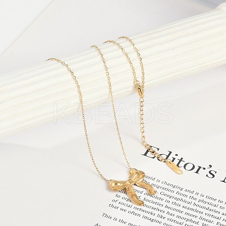 Ion Plating(IP) 304 Stainless Steel Bowknot Pendant Cable Chain Necklaces for Women NJEW-P320-12A-G-1