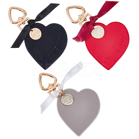 3Pcs 3 Colors Heart Leather Keychains KEYC-CL0001-24-1
