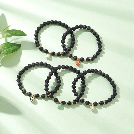 5Pcs 5 Styles Sport Theme Brass Enamel Charm Bracelets BJEW-JB12069-1