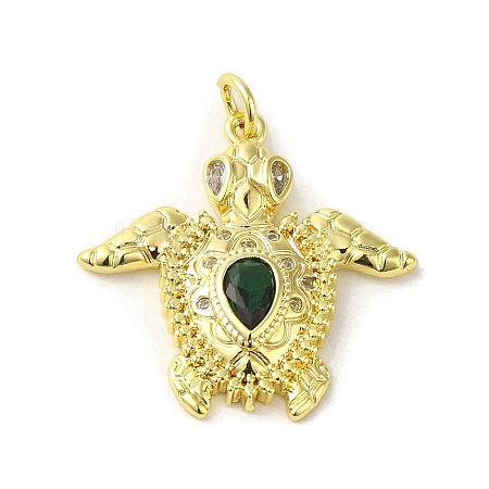 Rack Plating Brass Micro Pave Green Cubic Zirconia Pendants KK-C053-10G-1