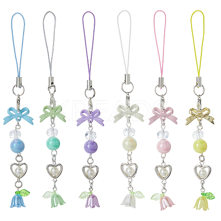 6Pcs 6 Colors Alloy with Plastic Mobile Straps AJEW-FH0005-71-1