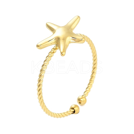 Real 18K Gold Plated 304 Stainless Steel Open Cuff Rings for Women LS-RJEW-B061-02G-06-1