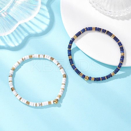 2Pcs Natural Howlite & Lapis Lazuli Beads Stretch Bracelets for Women BJEW-JB13214-1