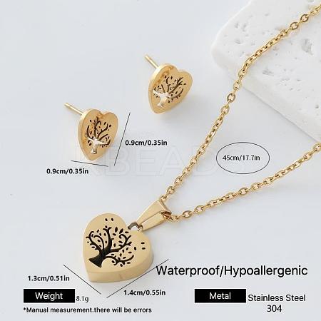 304 Stainless Steel Pendant Necklace & Stud Earrings Set for Women PZ6916-1-1