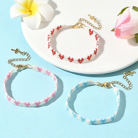 3Pcs 3 Colors Glass Seed Beaded Bracelets for Women BJEW-MZ00214-1
