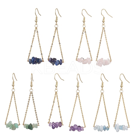 304 Stainless Steel with Natural Mixed Stone Dangle Earrings EJEW-JE06010-1