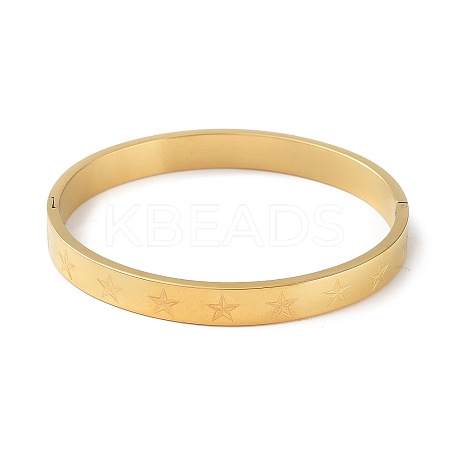 Ion Plating(IP) 304 Stainless Steel Grooved Star Bangles BJEW-F464-14G-1