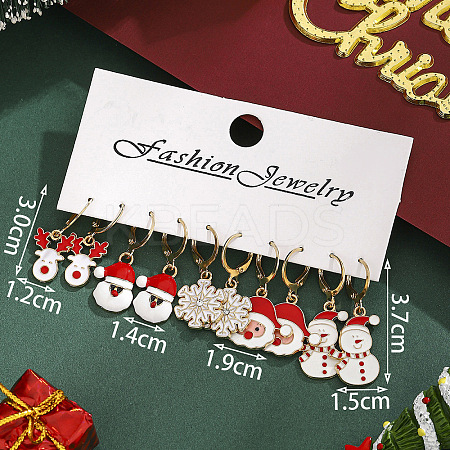 5 Pairs Christmas Theme Alloy Enamel Hoop Earrings FS-WG7AF48-28-1