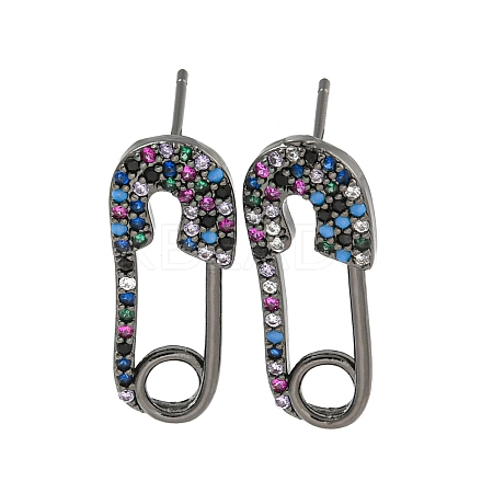 Rack Plating Brass Micro Pave Clear Cubic Zirconia Stud Earring EJEW-C102-03EB-1