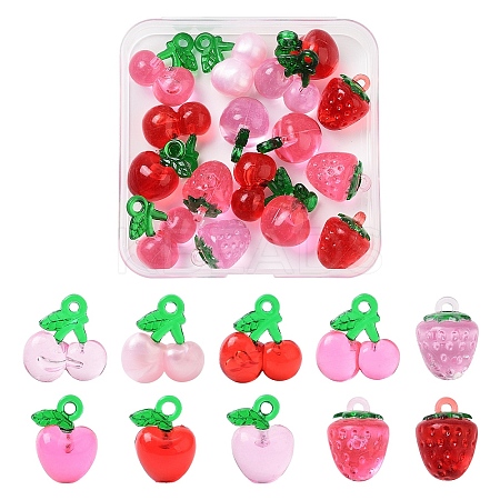 16Pcs 10 Colors Transparent Resin & Acrylic 3D Fruit Pendants FIND-YW0006-04-1