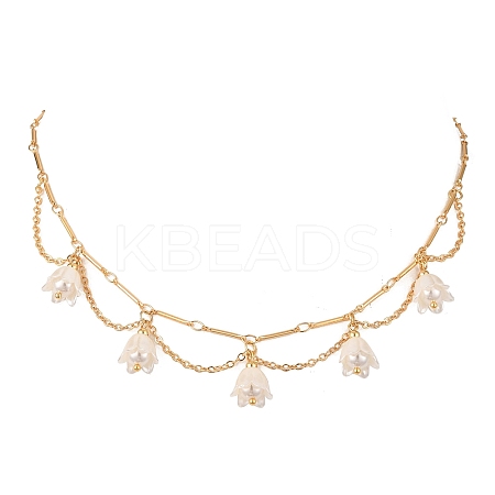 Shell Pearl & Acrylic Flower Bib Pendant Necklaces NJEW-TA00169-1