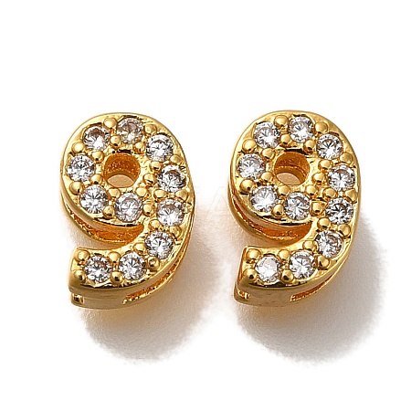 Rack Plating Number Brass Micro Pave Clear Cubic Zirconia Silde Charms KK-A231-13J-1