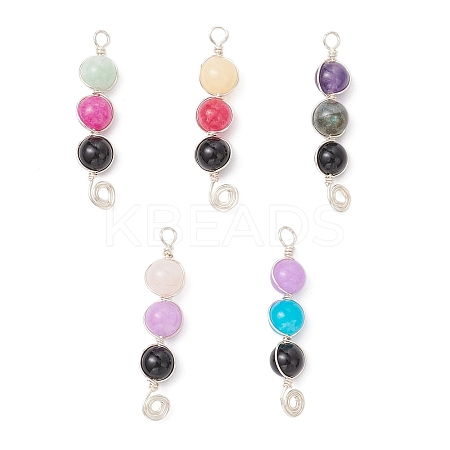 5Pcs 5 Styles Dyed Natural Malaysia Jade & Amethyst & Black Onyx(Dyed & Heated) & Rose Quartz & Labradorite Round Beaded Pendants PALLOY-JF04051-02-1