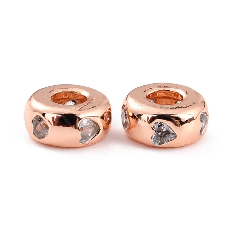 Brass Micro Pave Clear Cubic Zirconia Beads ZIRC-P091-01B-RG-RS-1
