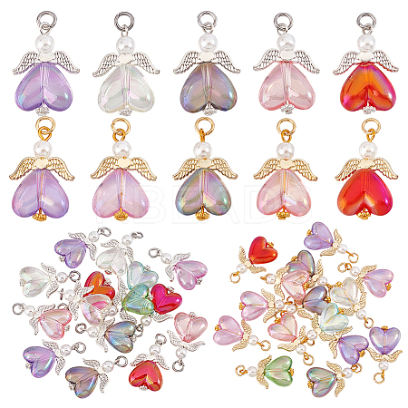 30Pcs 2 Colors Glass Pendants PALLOY-PH01718-1
