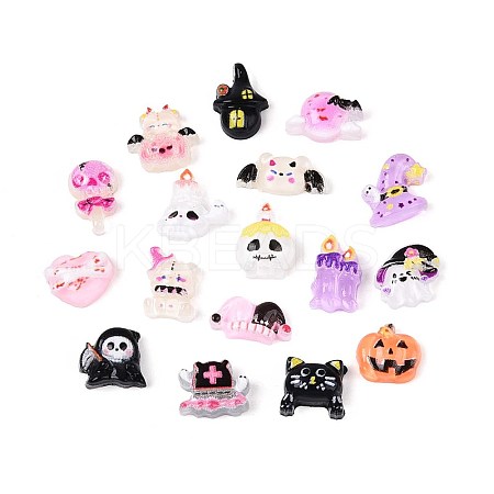 Halloween Theme Printed Opaque Resin Cabochons CRES-T025-19-1