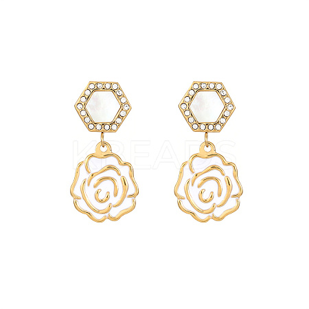 Flower 304 Stainless Steel Dangle Earrings Micro Pave Cubic Zirconia for Women WH7230-1