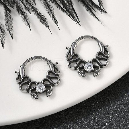 Snake 316 Surgical Stainless Steel Clear Cubic Zirconia Hoop Earrings X-EJEW-G416-39AS-1