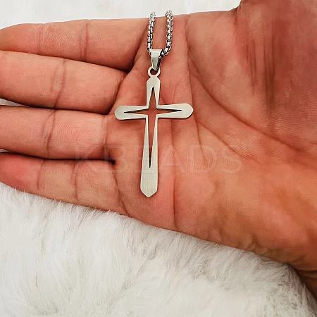 Hollow Out Cross 201 Stainless Steel Pendant Necklaces for Men FS-WGAF8AC-01-1