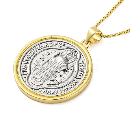 Brass Saint Benedict Medal Pendant Box Chain Necklaces LS-NJEW-R100-05G-1