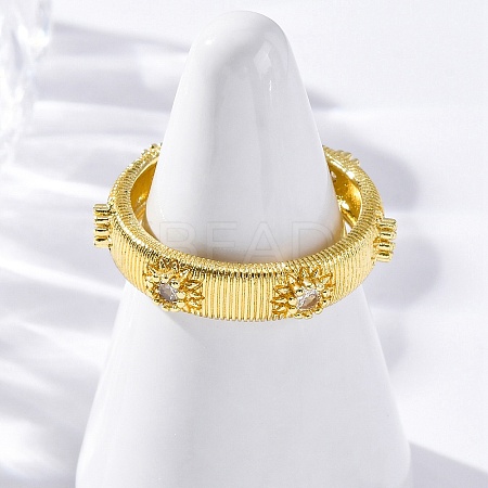 Brass Micro Pave Clear Cubic Zirconia Cuff Rings for Women RJEW-Q009-11G-1